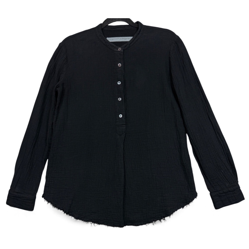 Raquel Allegra Button Front Tunic Shirt Black Size 0 S Gauze Raw Hem